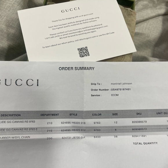 Gucci slide shoes posted up this the receipt and serial number - Picture 2 of 2